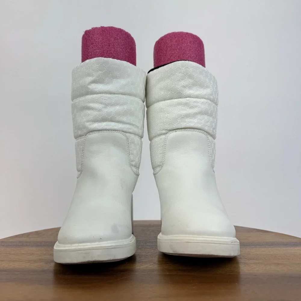 Womens Franco Sarto L-Snow White Faux Leather Block Heel Waterproof Boots Size 7